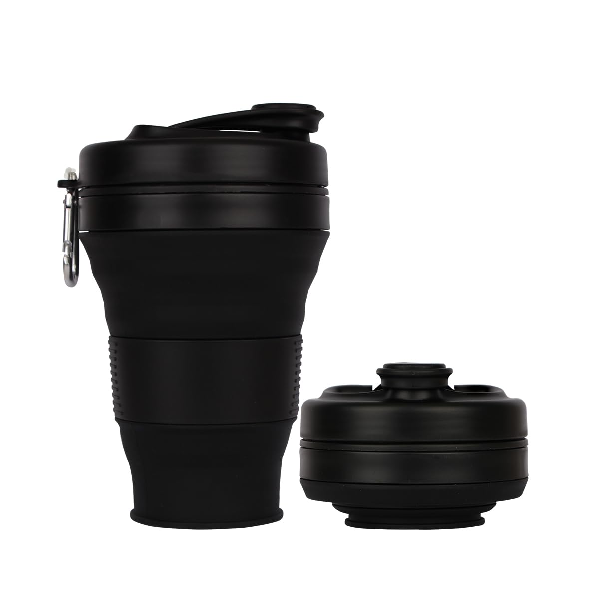 Collapsible Camping Cup with Straw Silicone Folding Coffee Cup Sport Bottle Portable Travel Outdoor Car 16oz 20oz (Grey)