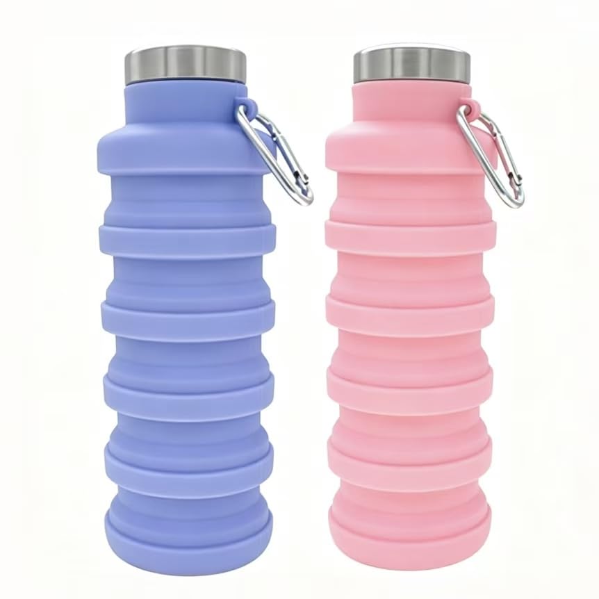 YCT Collapsible Water Bottle 17oz(500ml),Travel Portable Sport Water Bottle,Reusable Silicone Foldable Water Bottles for Gym Camping Hiking (Purple+Black)