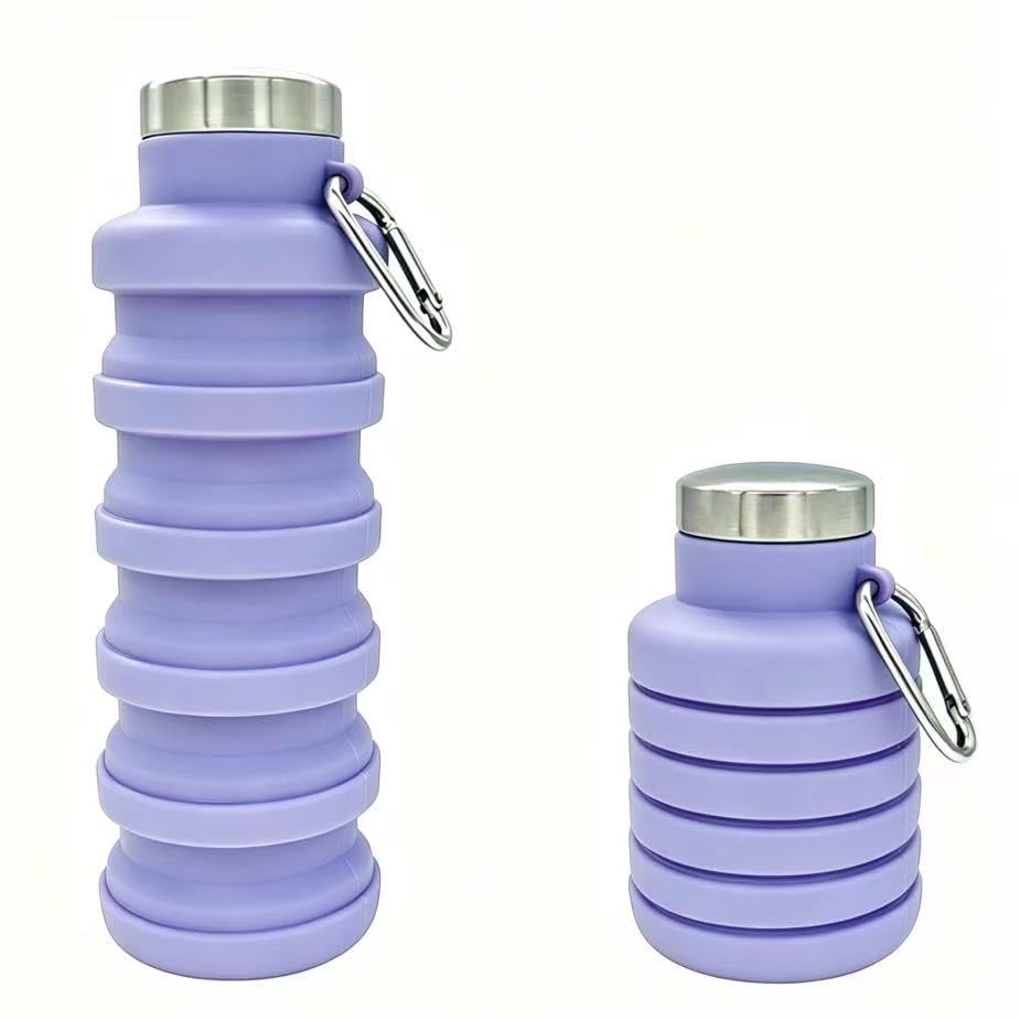 YCT Collapsible Water Bottle 17oz(500ml),Travel Portable Sport Water Bottle,Reusable Silicone Foldable Water Bottles for Gym Camping Hiking (Purple+Black)