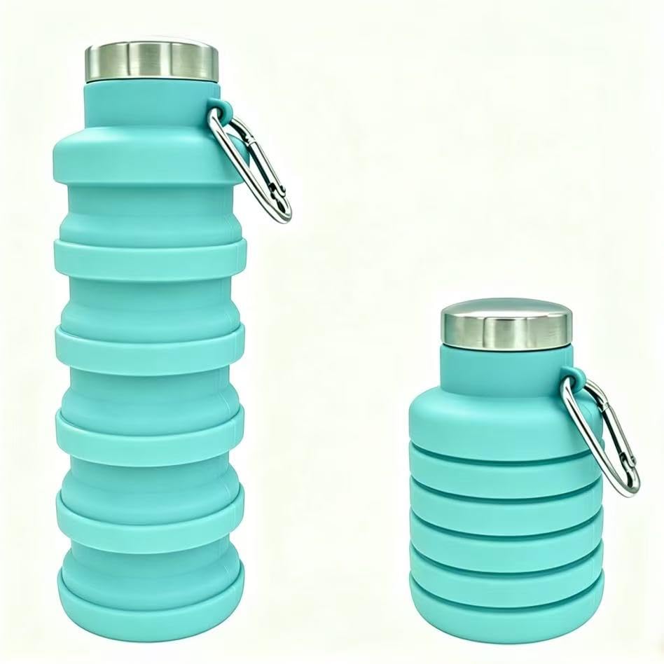 YCT Collapsible Water Bottle 17oz(500ml),Travel Portable Sport Water Bottle,Reusable Silicone Foldable Water Bottles for Gym Camping Hiking (Purple+Black)
