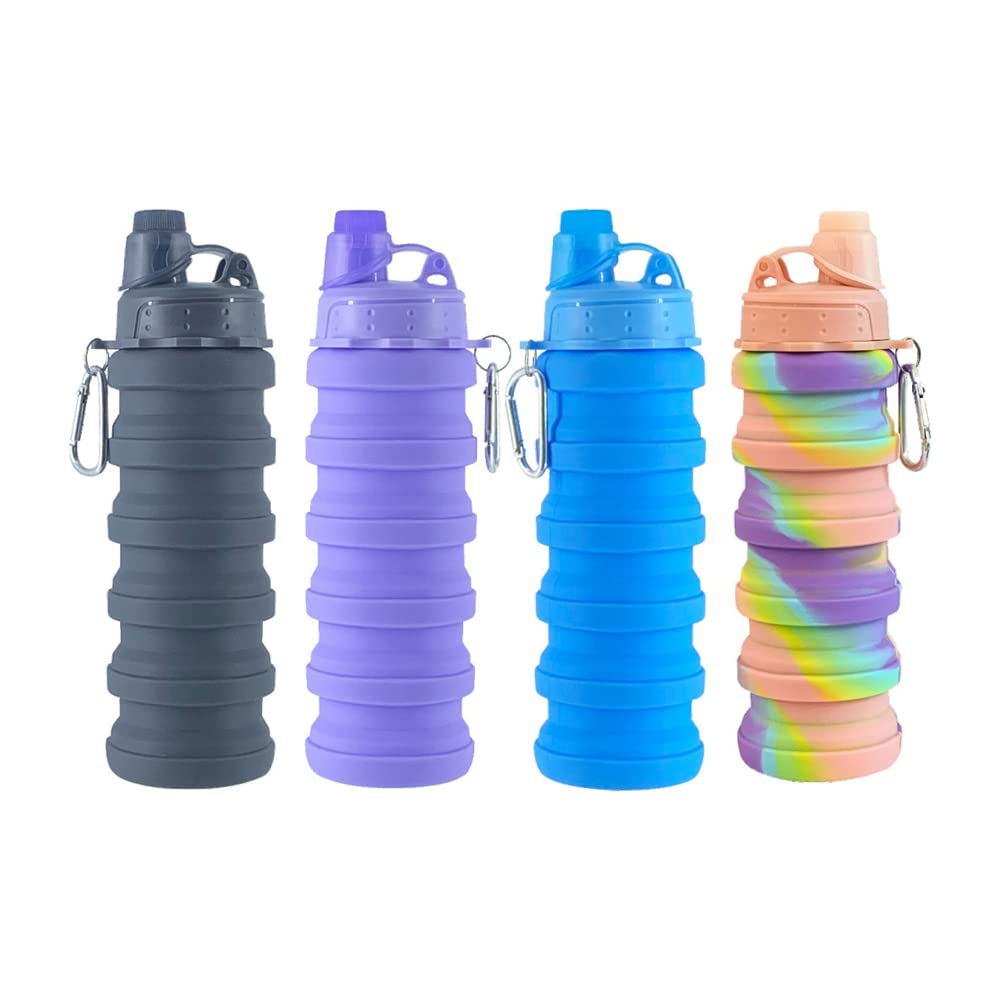 Collapsible Water Bottles 4 pack 500ML (Black+Purple+Blue+Pink)