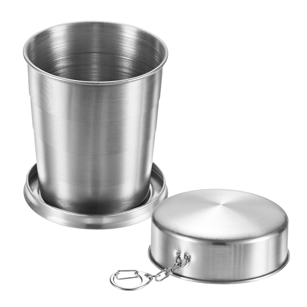 M METERXITY Stainless Steel Collapsible Travel Cup, 15oz(450ml) Reusable Collapsible Metal Cup Portable Foldable Water Bottle with Lid and Keychain for Travel/Camping/Hiking