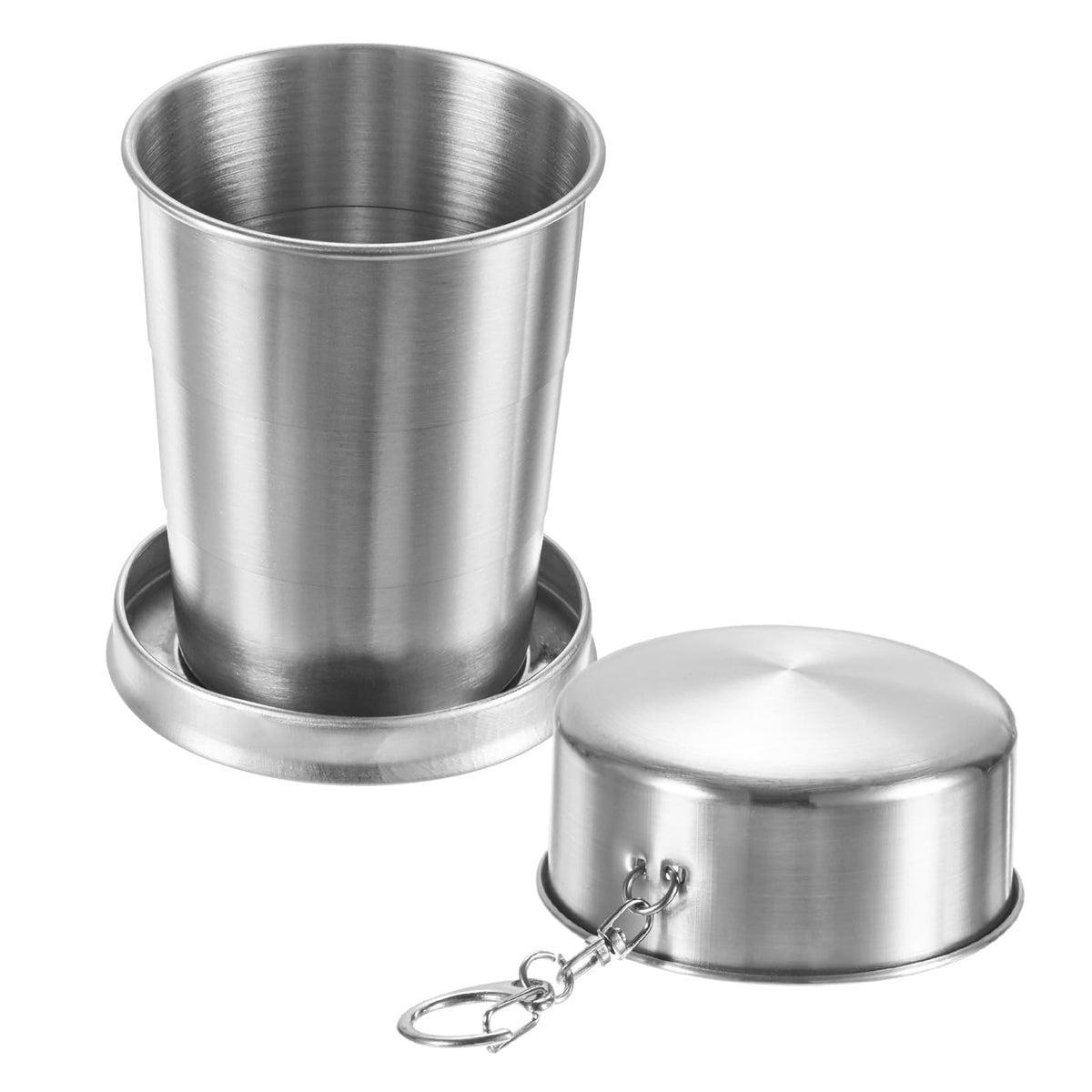 M METERXITY Stainless Steel Collapsible Travel Cup, 15oz(450ml) Reusable Collapsible Metal Cup Portable Foldable Water Bottle with Lid and Keychain for Travel/Camping/Hiking