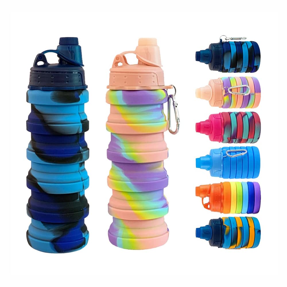 Collapsible Water Bottles 4 pack 500ML (Black+Purple+Blue+Pink)