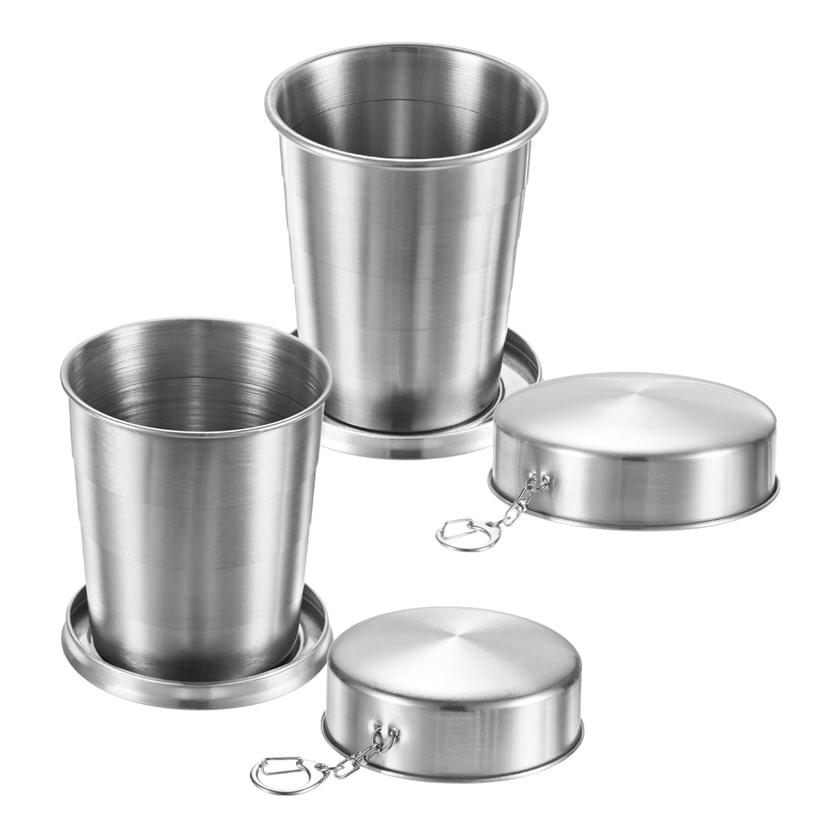 M METERXITY Stainless Steel Collapsible Travel Cup, 15oz(450ml) Reusable Collapsible Metal Cup Portable Foldable Water Bottle with Lid and Keychain for Travel/Camping/Hiking