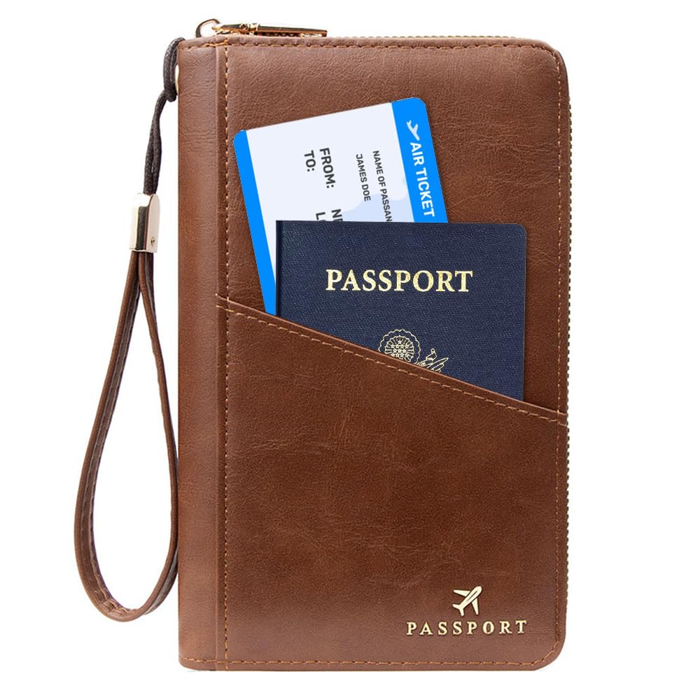 Family Passport Holder for Travel Women and Men RFID Passport Holder with Zipper Passport Case Passport cover Passport Wallet Travel Essentials and Accessories(1-2,Pink)