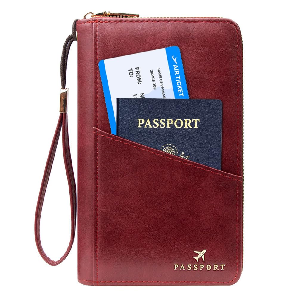 Family Passport Holder for Travel Women and Men RFID Passport Holder with Zipper Passport Case Passport cover Passport Wallet Travel Essentials and Accessories(1-2,Pink)