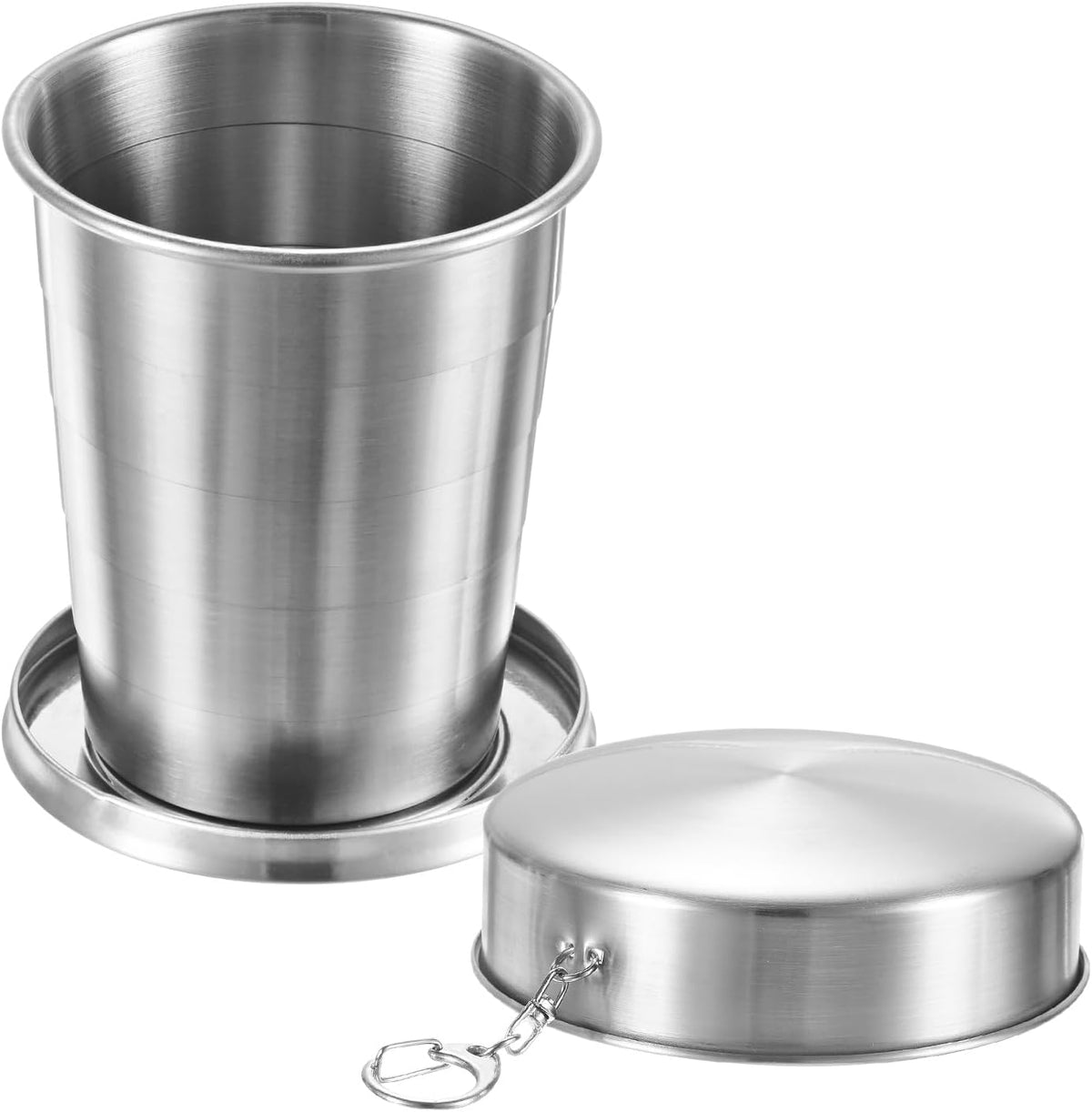 M METERXITY Stainless Steel Collapsible Travel Cup, 15oz(450ml) Reusable Collapsible Metal Cup Portable Foldable Water Bottle with Lid and Keychain for Travel/Camping/Hiking