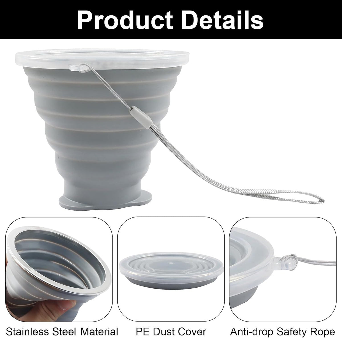 Silicone Collapsible Cups, 2 Pack, Blue/Gray, 270ml