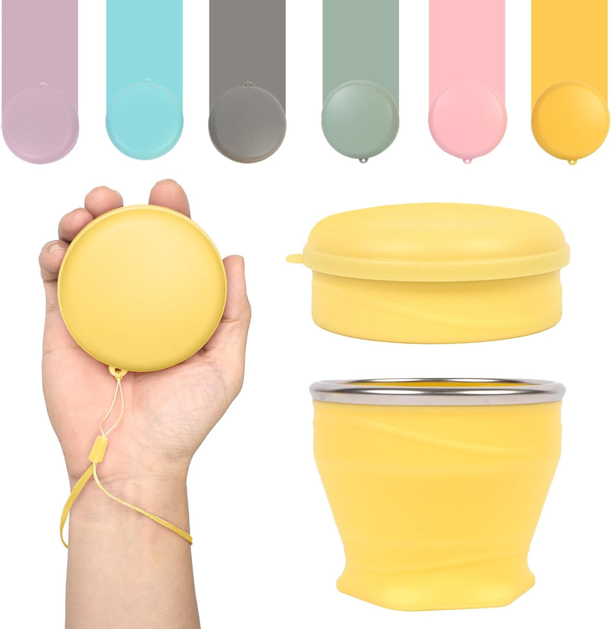 Collapsible Cup, 6oz Mini Foldable Travel Cup with Lid, Yellow