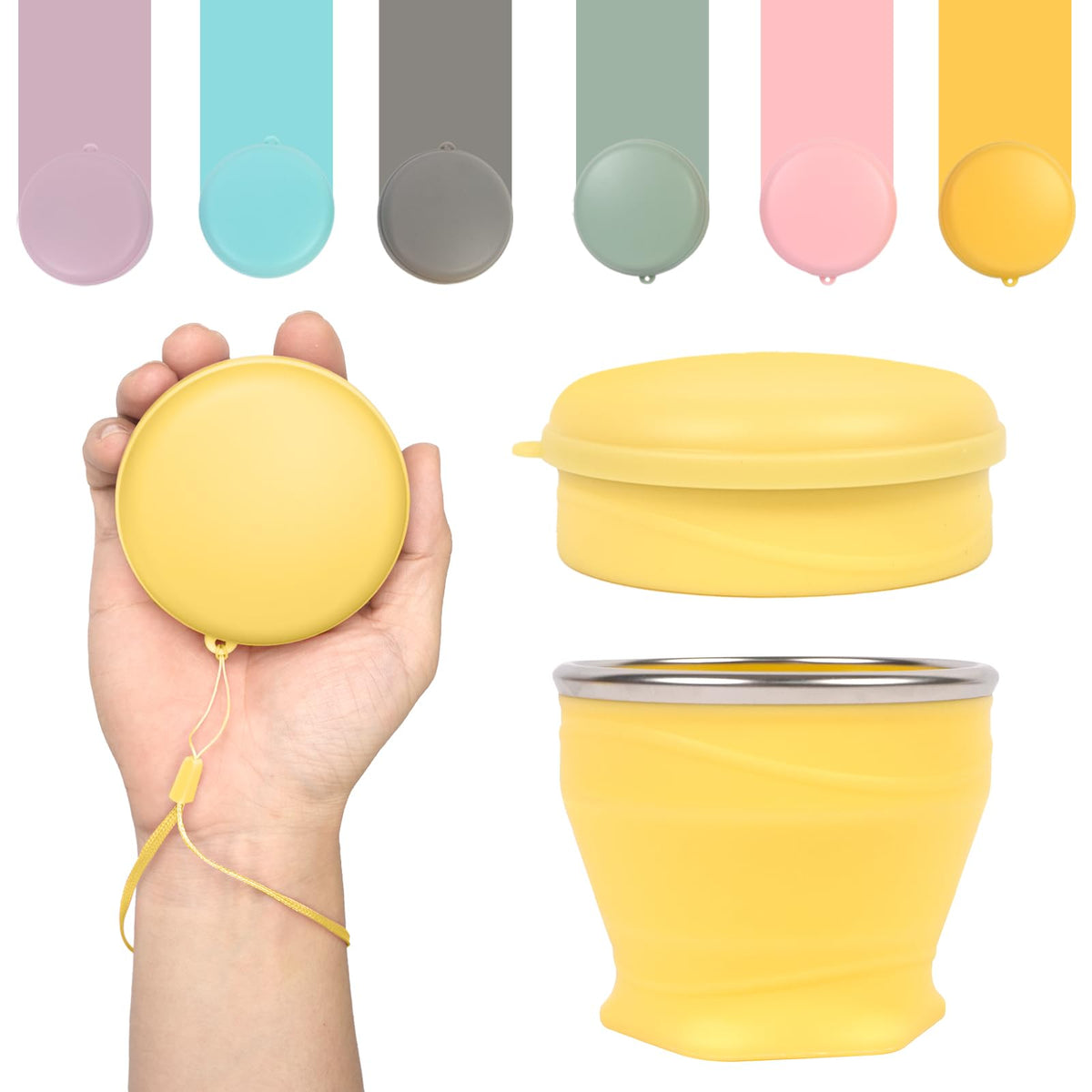 Collapsible Cup, 6oz Mini Foldable Travel Cup with Lid, Yellow