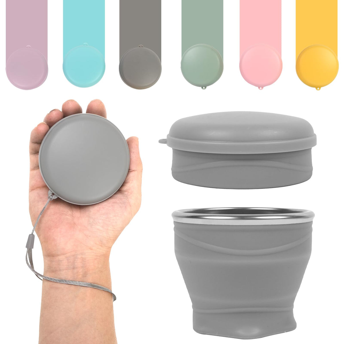 Collapsible Cup, 6oz Mini Foldable Travel Cup with Lid, Yellow