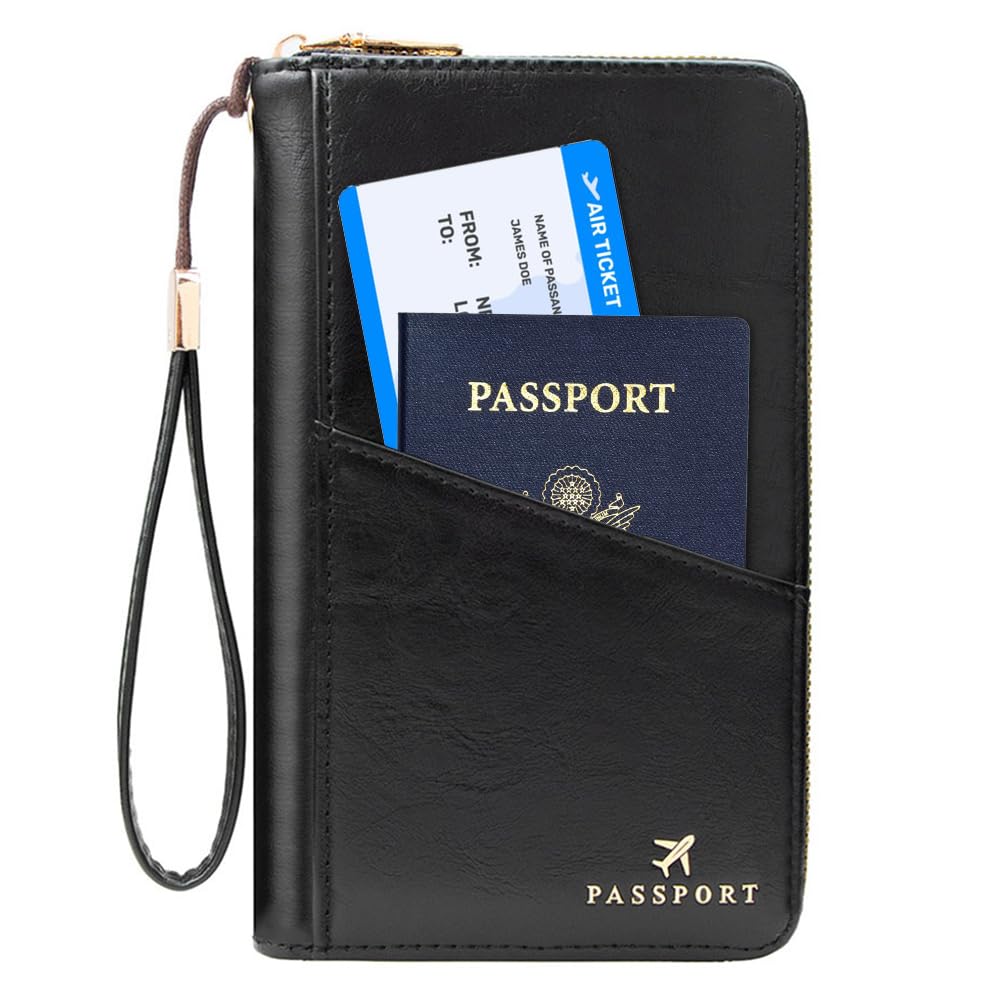 Family Passport Holder for Travel Women and Men RFID Passport Holder with Zipper Passport Case Passport cover Passport Wallet Travel Essentials and Accessories(1-2,Pink)