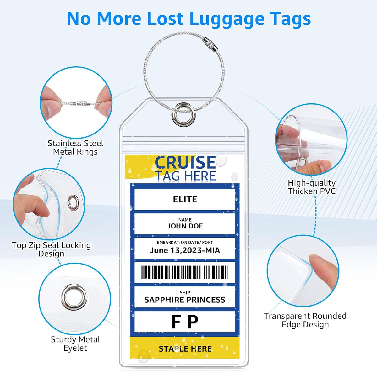 5 Pack Cruise Luggage Tag Holders for Carnival, NCL, Princess, MSC Ships