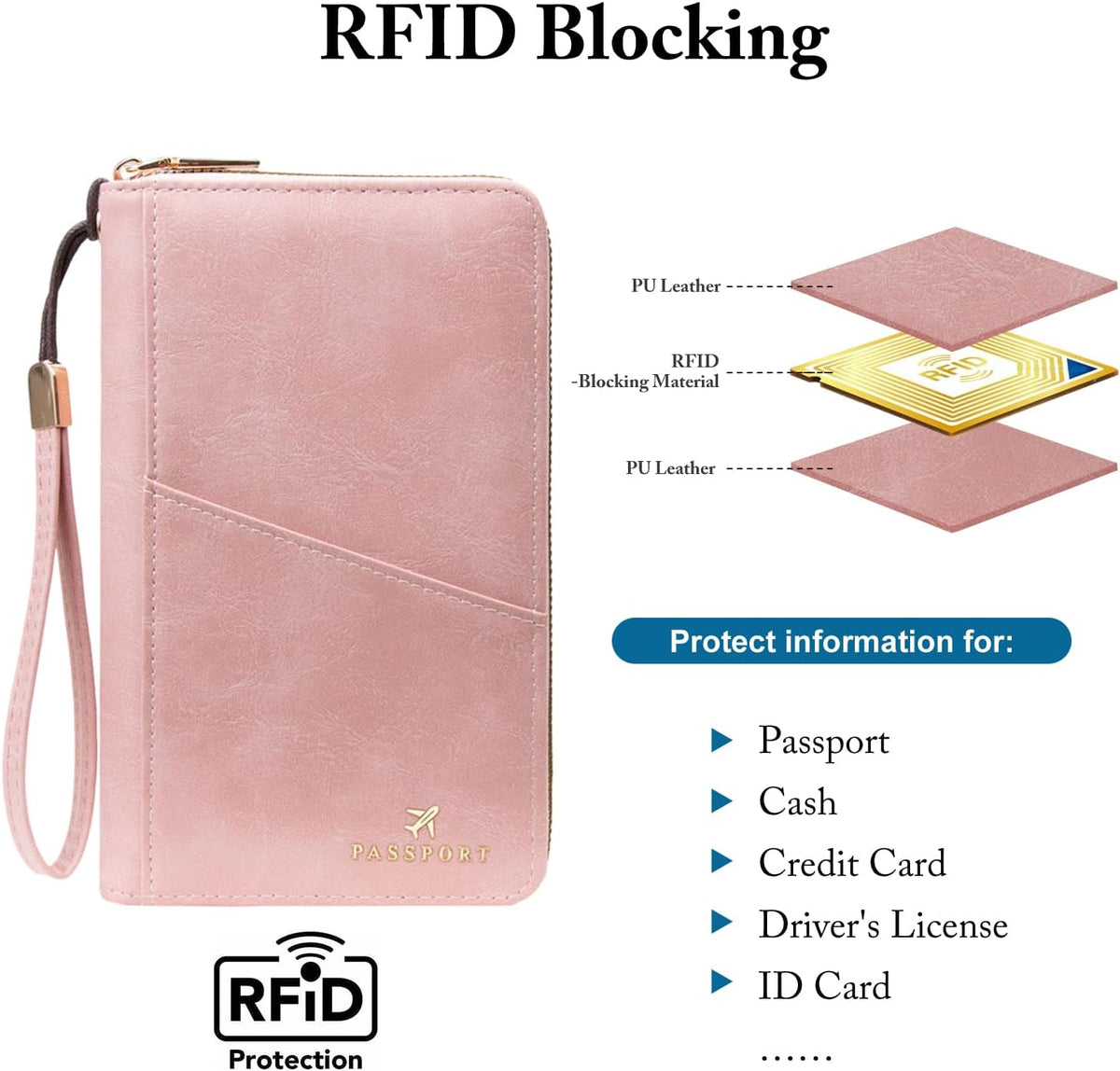 Family Passport Holder for Travel Women and Men RFID Passport Holder with Zipper Passport Case Passport cover Passport Wallet Travel Essentials and Accessories(1-2,Pink)