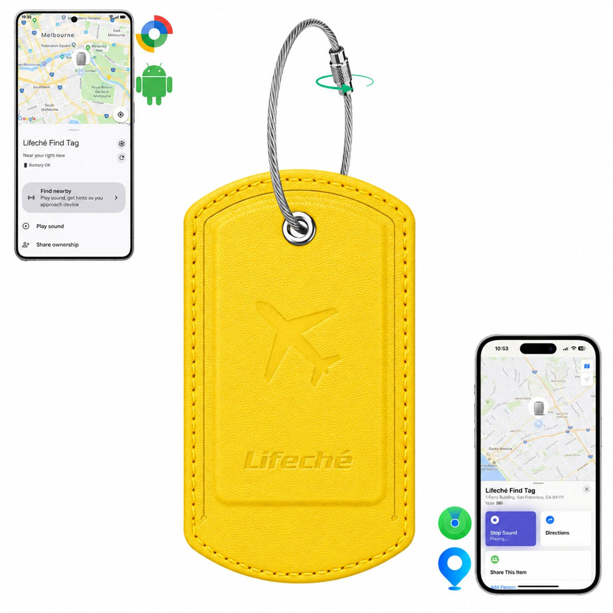 Luggage Tag Built-in Tracker Premium PU Leather Suitcase Tag (Dark Orange)