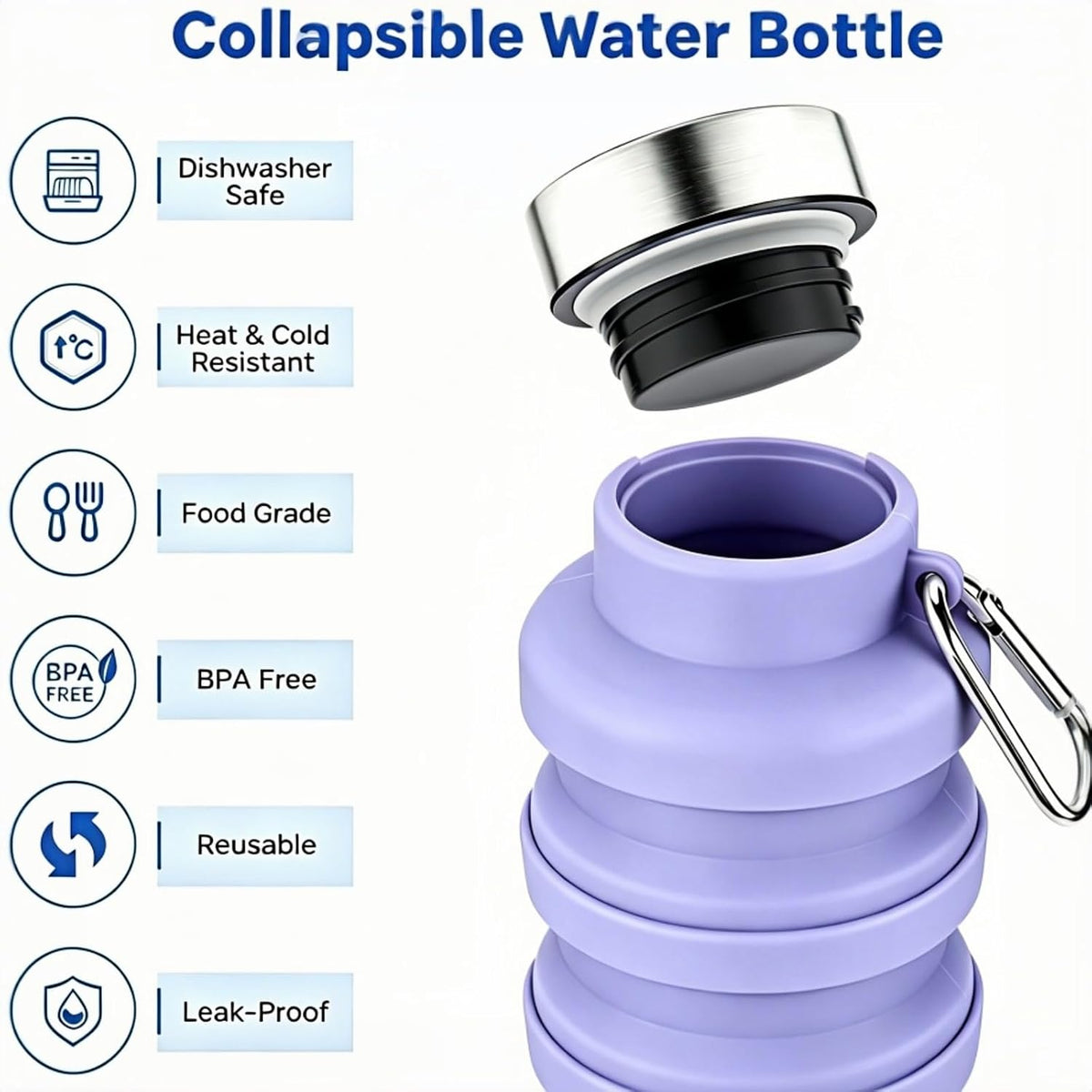 YCT Collapsible Water Bottle 17oz(500ml),Travel Portable Sport Water Bottle,Reusable Silicone Foldable Water Bottles for Gym Camping Hiking (Purple+Black)