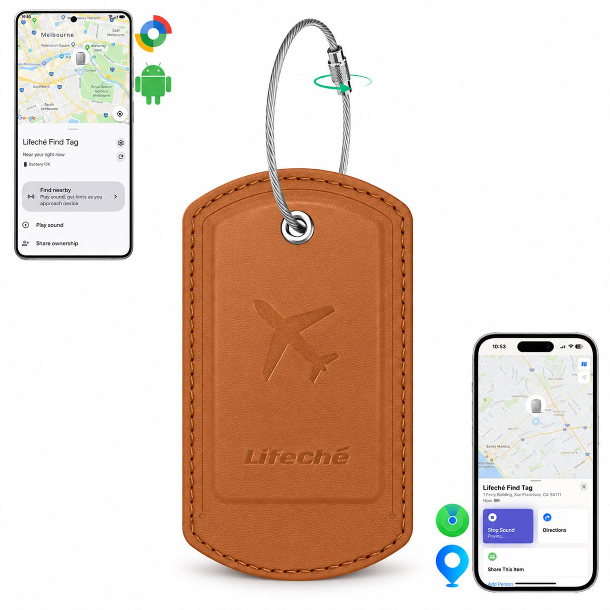 Luggage Tag Built-in Tracker Premium PU Leather Suitcase Tag (Dark Orange)