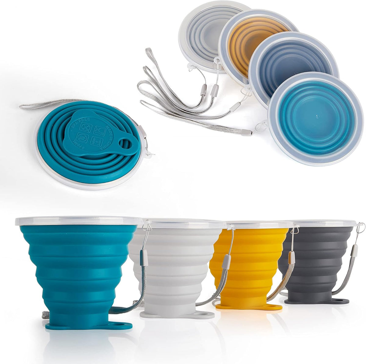 Collapsible Travel Cup with Lid, Silicone Folding Cup for Camping & Hiking