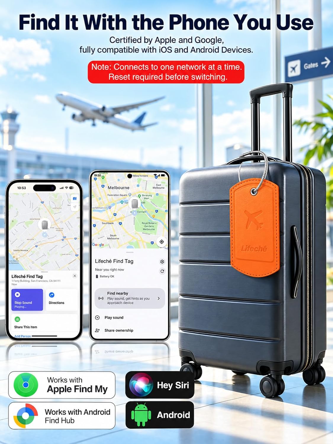Luggage Tag Built-in Tracker Premium PU Leather Suitcase Tag (Dark Orange)