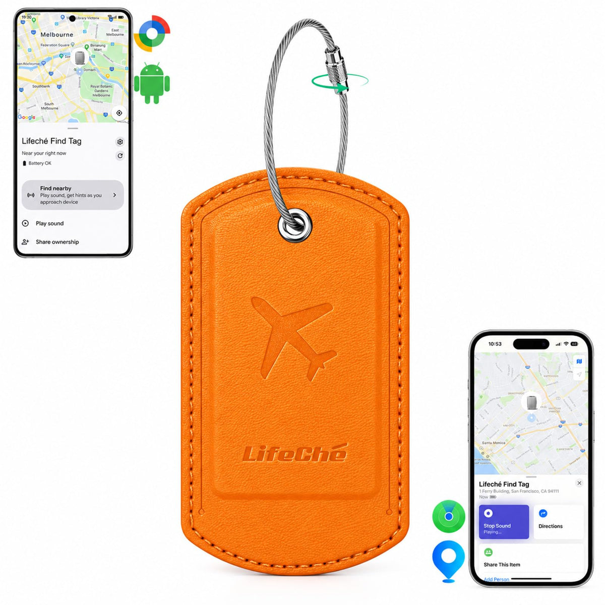 Luggage Tag Built-in Tracker Premium PU Leather Suitcase Tag (Dark Orange)