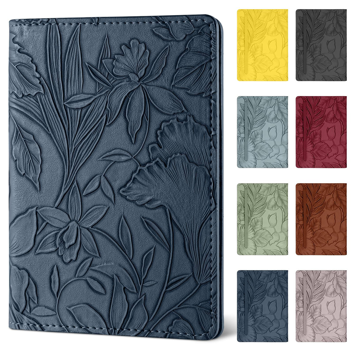 Passport Holder for Travel Essentials,Cute Embossed Floral Pattern RFID Blocking Leather Passport Wallet Cover,Essentials Items for Men and Women's Travel,Green