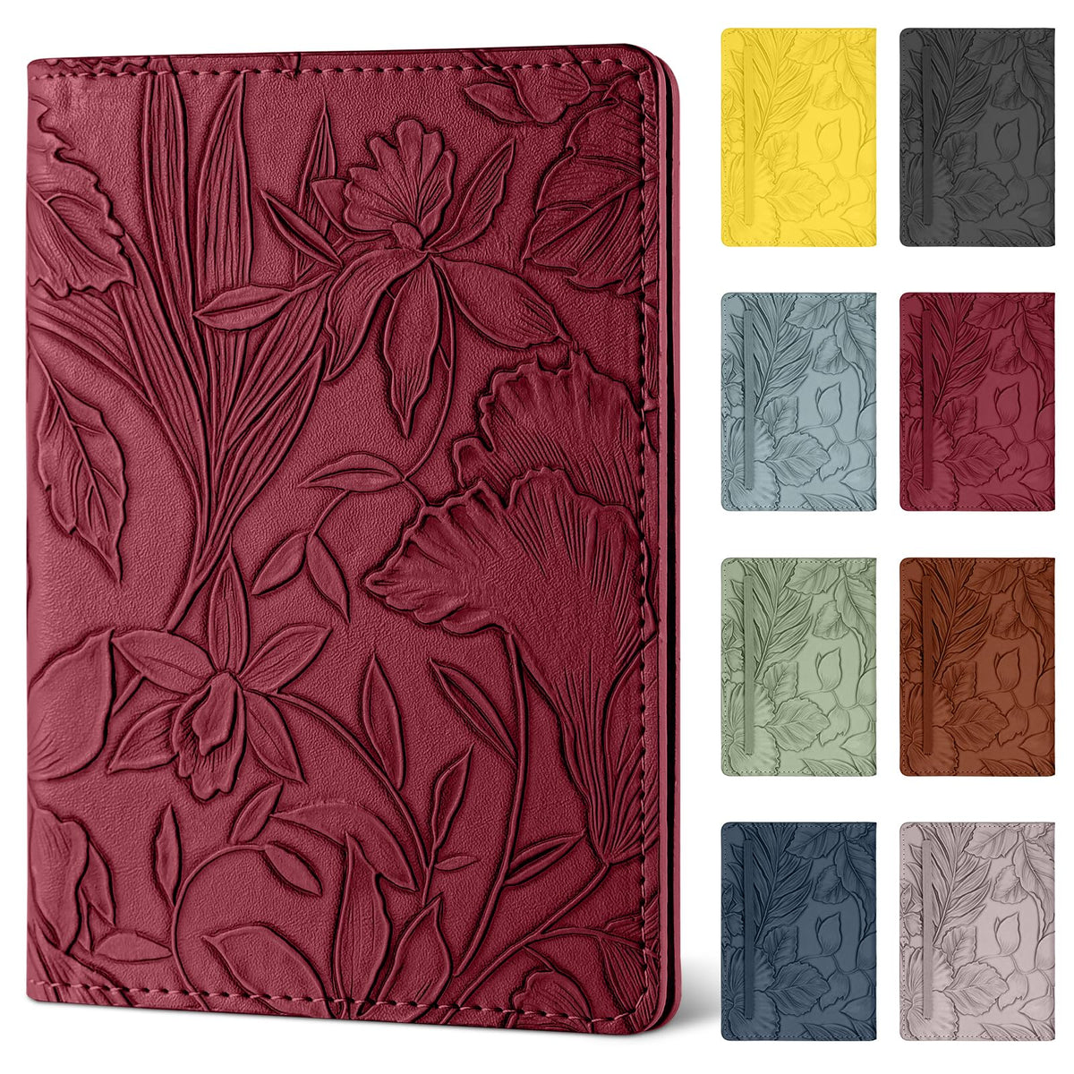 Passport Holder for Travel Essentials,Cute Embossed Floral Pattern RFID Blocking Leather Passport Wallet Cover,Essentials Items for Men and Women's Travel,Green