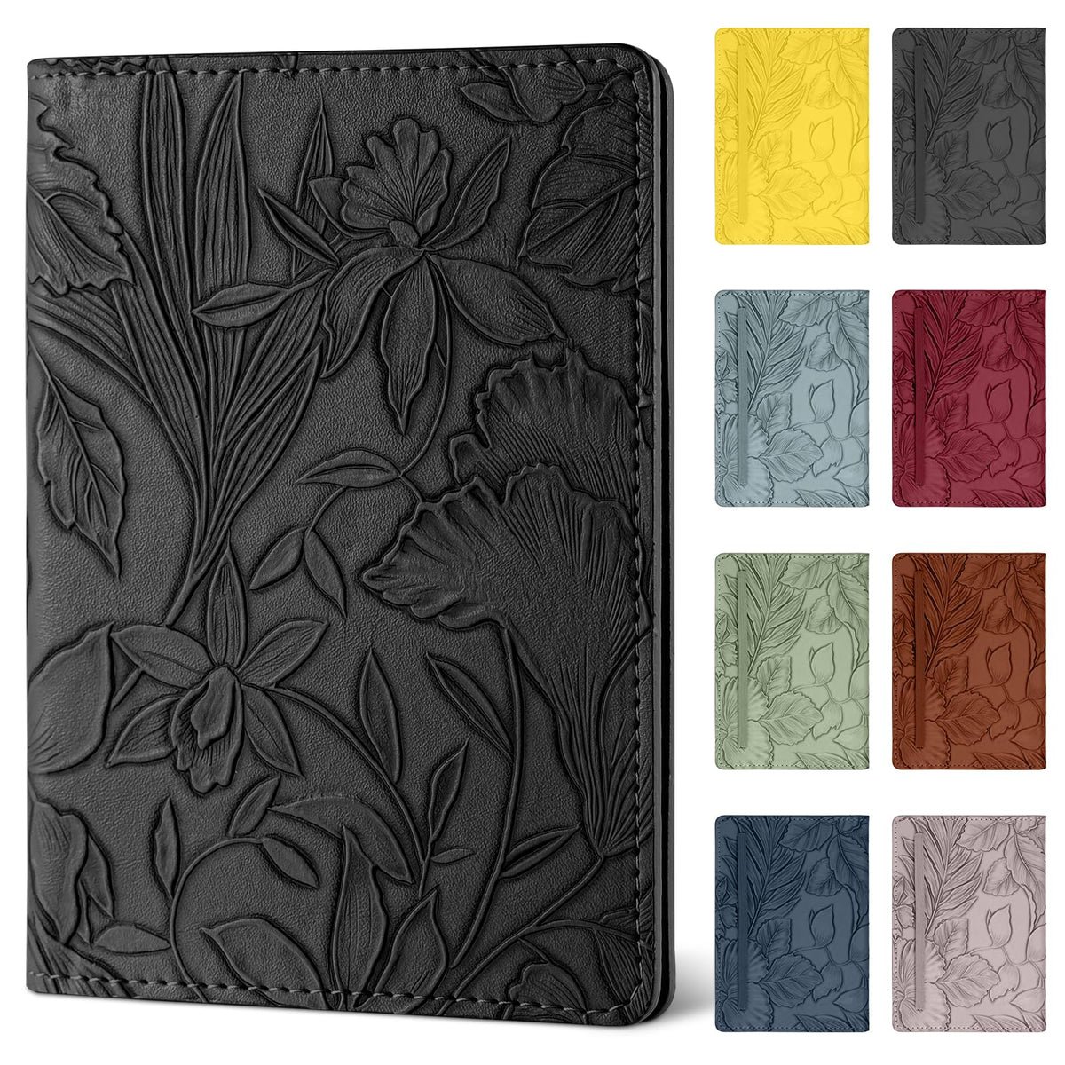 Passport Holder for Travel Essentials,Cute Embossed Floral Pattern RFID Blocking Leather Passport Wallet Cover,Essentials Items for Men and Women's Travel,Green