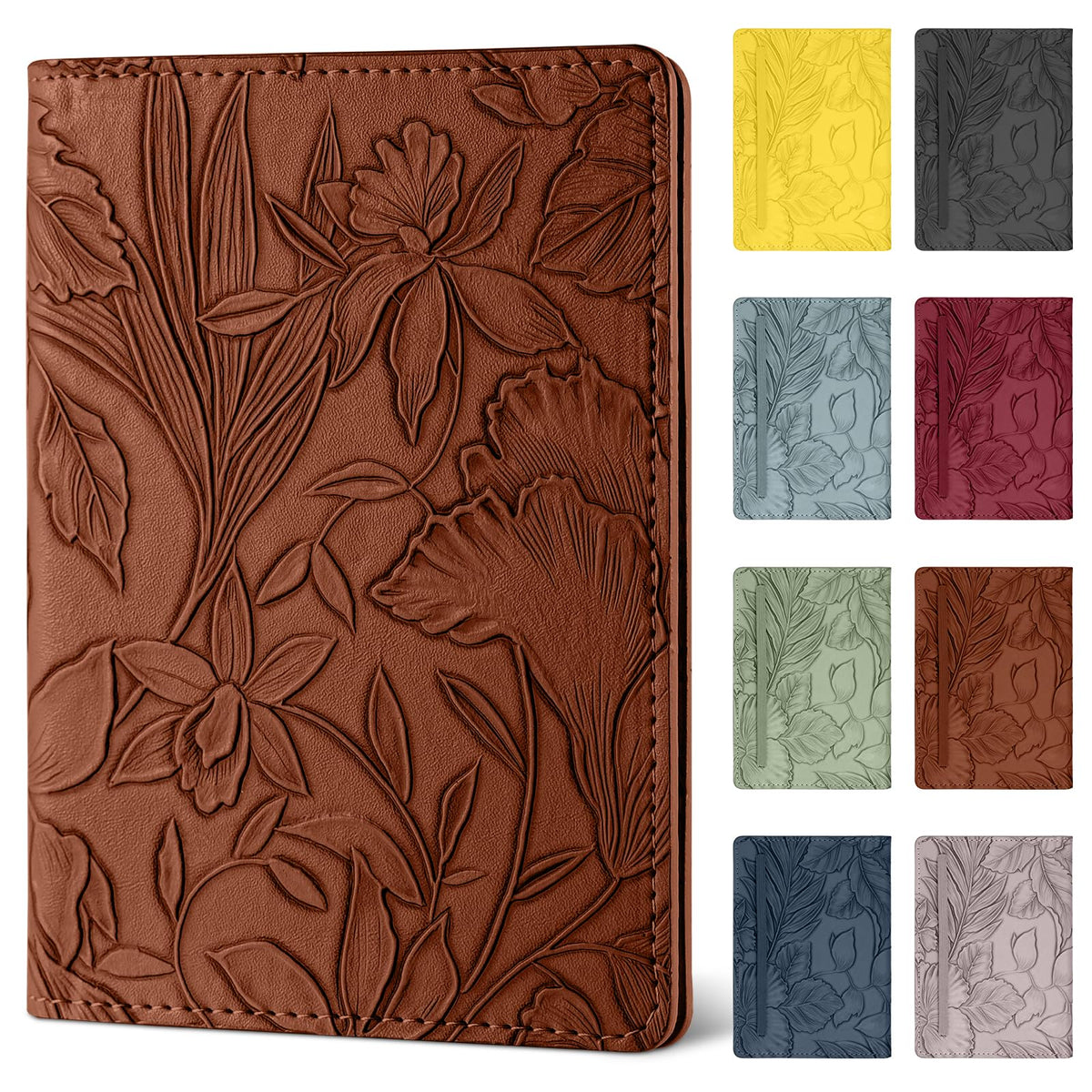 Passport Holder for Travel Essentials,Cute Embossed Floral Pattern RFID Blocking Leather Passport Wallet Cover,Essentials Items for Men and Women's Travel,Green