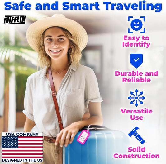 Mifflin-USA Luggage Tags (Assorted, 6 PK), Bag Tag for Baggage, Suitcase Tags Bulk