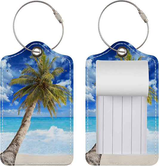 Chelmon 2 Pack Cute PU Leather Luggage Tags for Suitcases,Travel Essentials