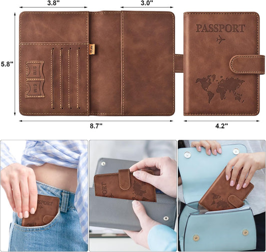 Eoehro Passport Holder for Travel Essentials, Passport Wallet Cover Case for Travel Must Haves Accessories,Passport Book Holders for Women and Men(brown)