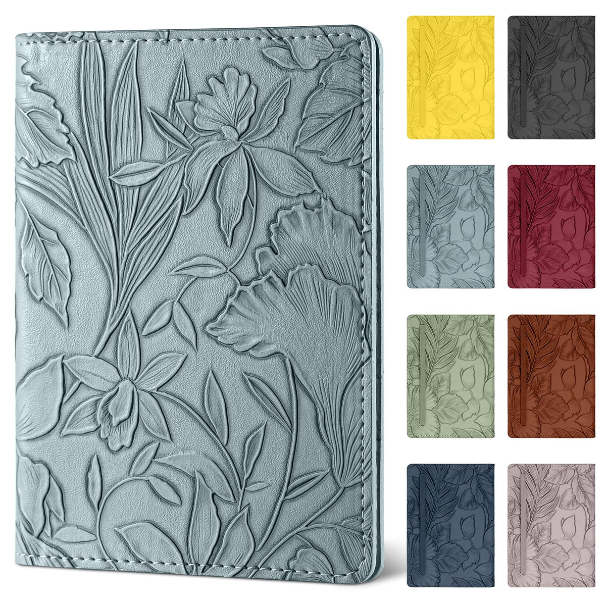 Passport Holder for Travel Essentials,Cute Embossed Floral Pattern RFID Blocking Leather Passport Wallet Cover,Essentials Items for Men and Women's Travel,Green
