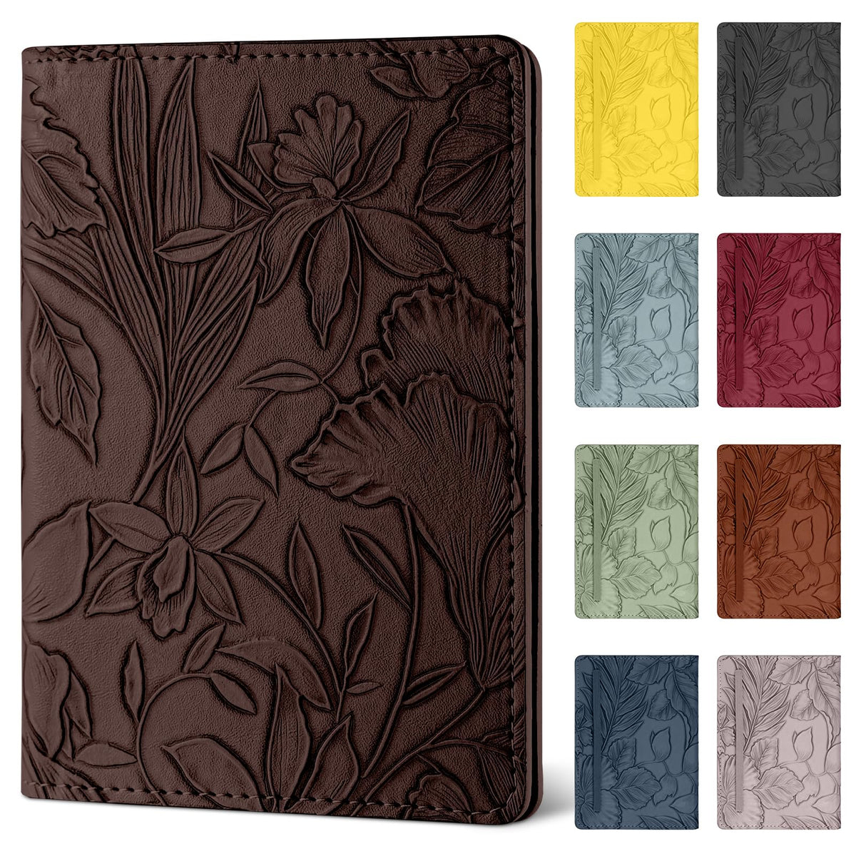 Passport Holder for Travel Essentials,Cute Embossed Floral Pattern RFID Blocking Leather Passport Wallet Cover,Essentials Items for Men and Women's Travel,Green