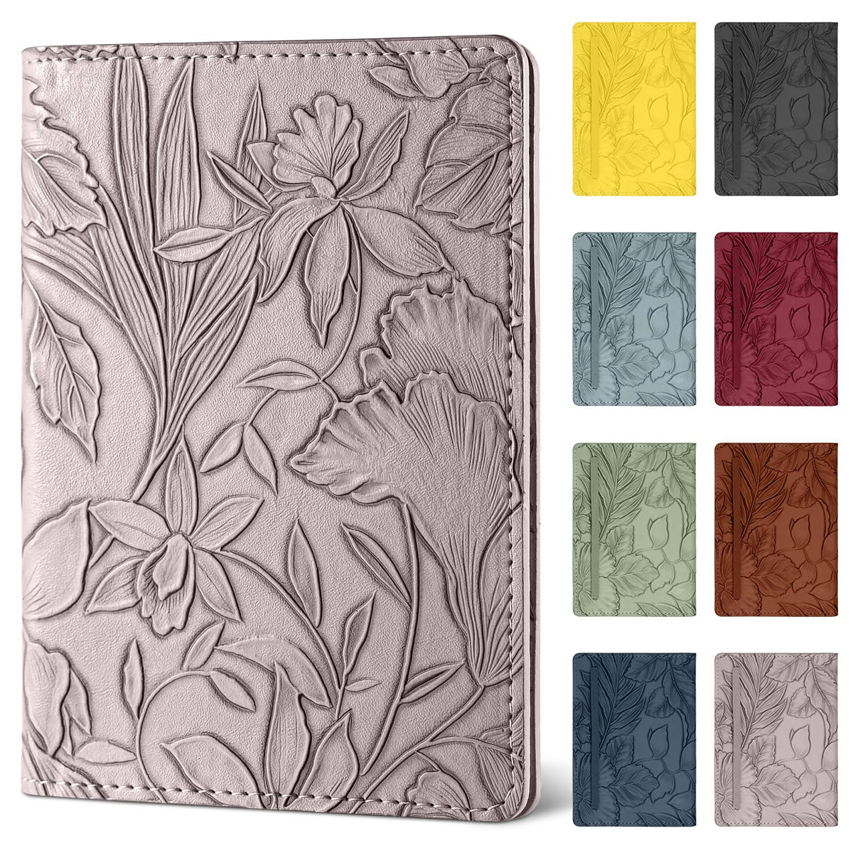 Passport Holder for Travel Essentials,Cute Embossed Floral Pattern RFID Blocking Leather Passport Wallet Cover,Essentials Items for Men and Women's Travel,Green