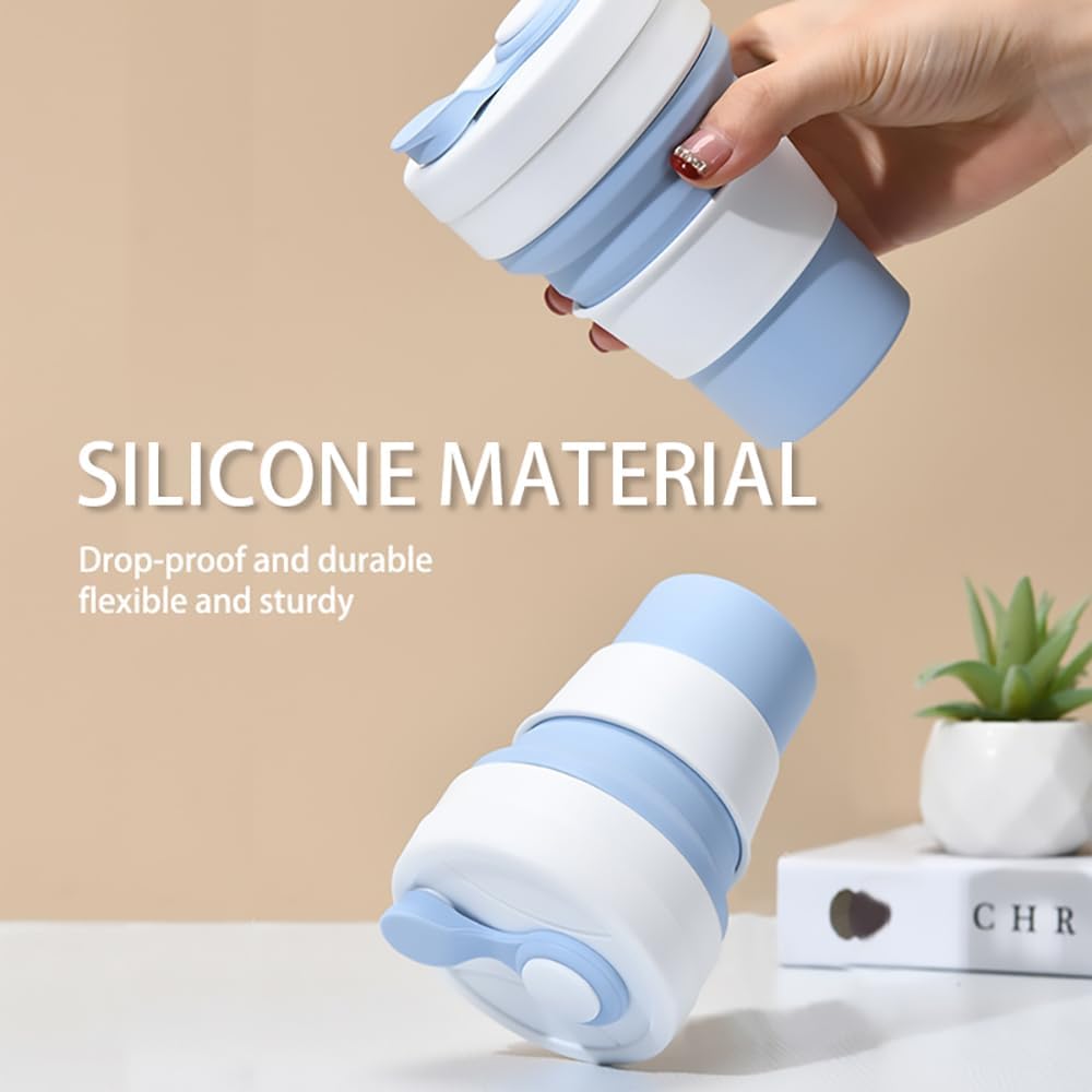 Collapsible Camping Cup with Straw Silicone Folding Coffee Cup Sport Bottle Portable Travel Outdoor Car 16oz 20oz (Grey)
