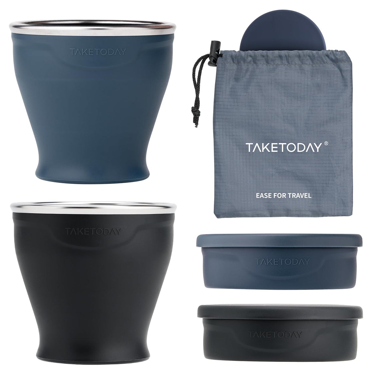 TakeToday Collapsible Cup 8 oz 2-Pack for Travel, Navy & Dark Green