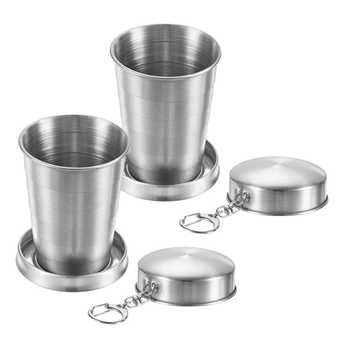 M METERXITY Stainless Steel Collapsible Travel Cup, 15oz(450ml) Reusable Collapsible Metal Cup Portable Foldable Water Bottle with Lid and Keychain for Travel/Camping/Hiking