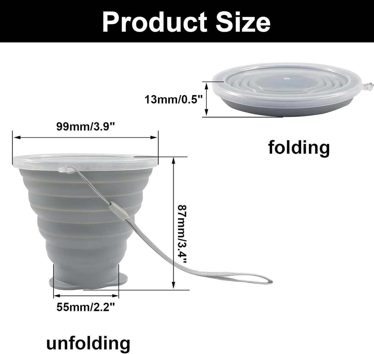 Silicone Collapsible Cups, 2 Pack, Blue/Gray, 270ml