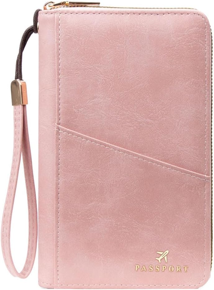 Family Passport Holder for Travel Women and Men RFID Passport Holder with Zipper Passport Case Passport cover Passport Wallet Travel Essentials and Accessories(1-2,Pink)