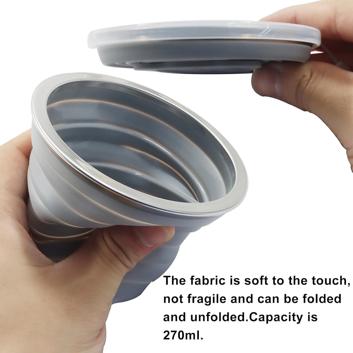 Silicone Collapsible Cups, 2 Pack, Blue/Gray, 270ml