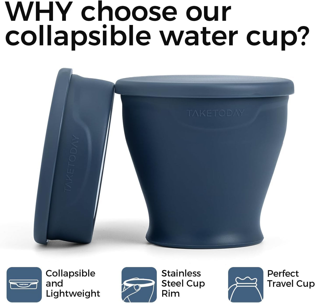 TakeToday Collapsible Cup 8 oz 2-Pack for Travel, Navy & Dark Green