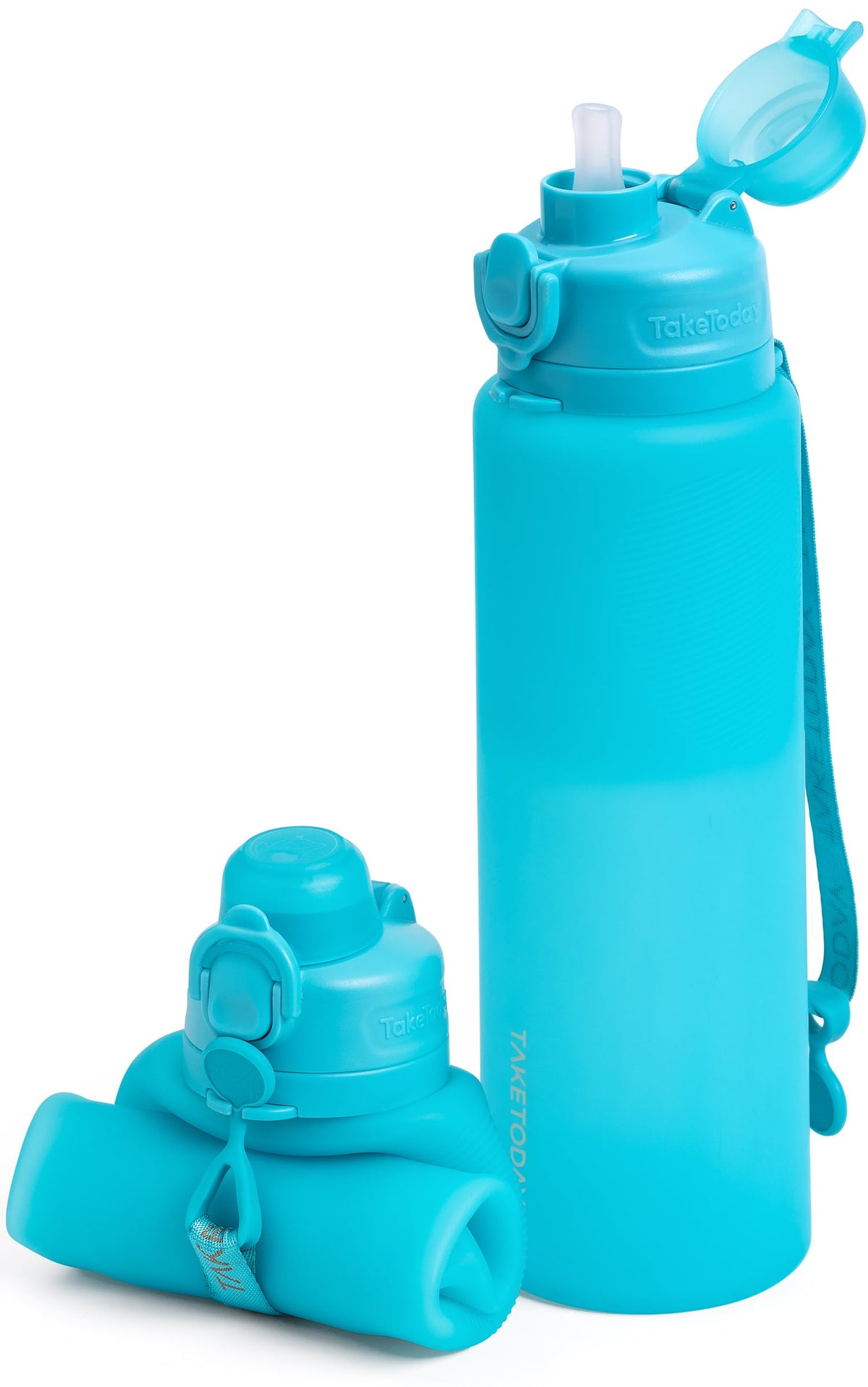 TakeToday Collapsible Water Bottles 32oz, Foldable Travel Water Bottle, BPA Free, Silicone Water Bottle Leakproof for Hiking, International Travel, Outdoors