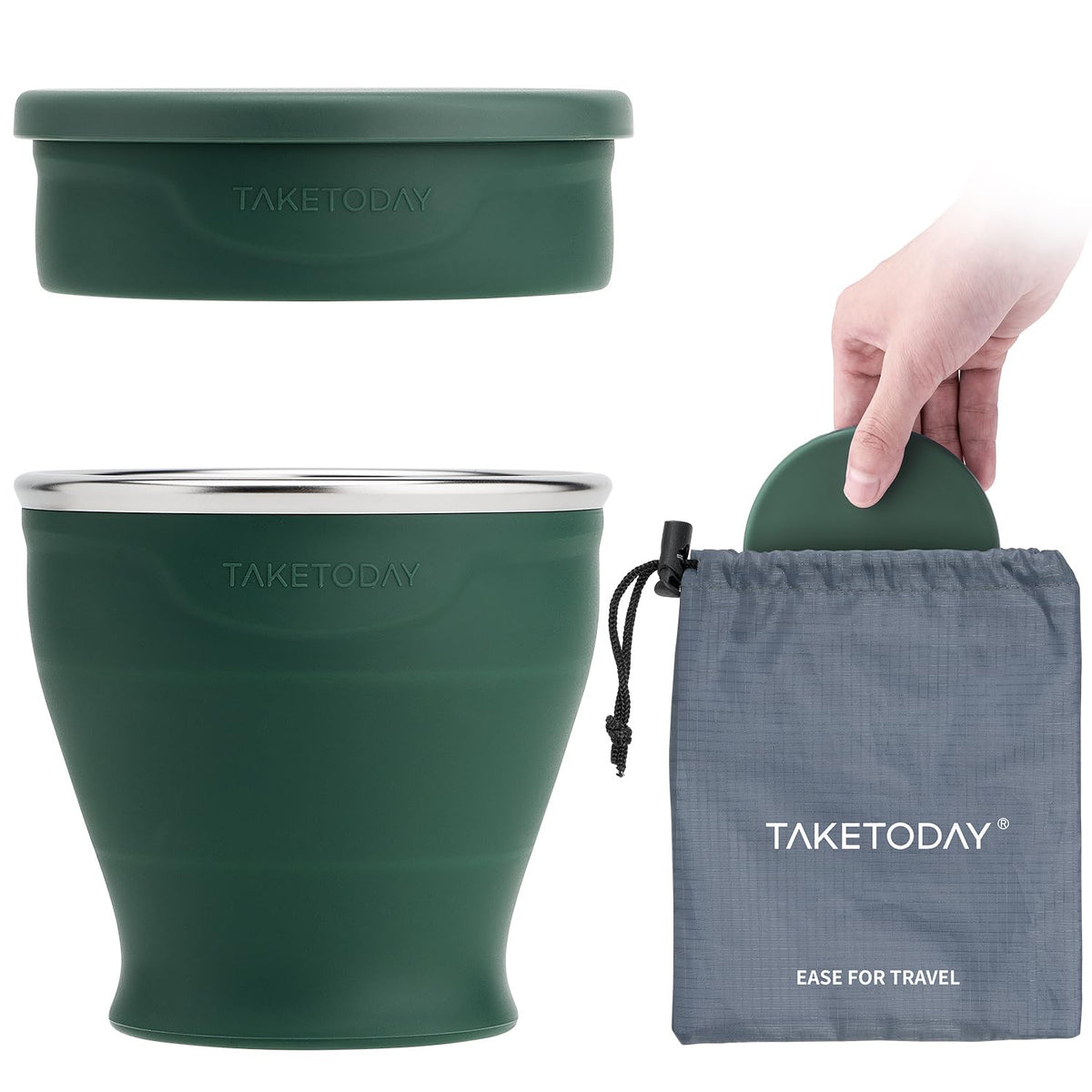 TakeToday Collapsible Cup 8 oz 2-Pack for Travel, Navy & Dark Green