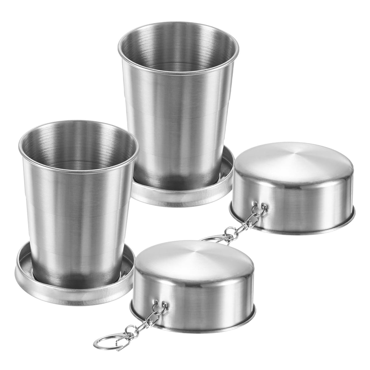 M METERXITY Stainless Steel Collapsible Travel Cup, 15oz(450ml) Reusable Collapsible Metal Cup Portable Foldable Water Bottle with Lid and Keychain for Travel/Camping/Hiking