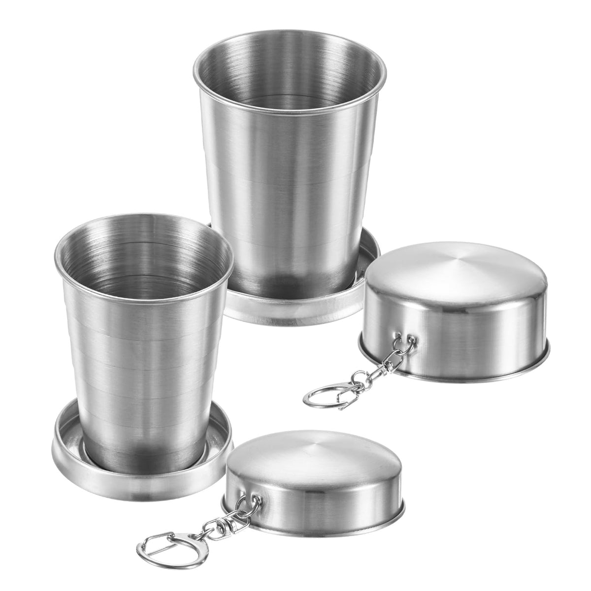 M METERXITY Stainless Steel Collapsible Travel Cup, 15oz(450ml) Reusable Collapsible Metal Cup Portable Foldable Water Bottle with Lid and Keychain for Travel/Camping/Hiking