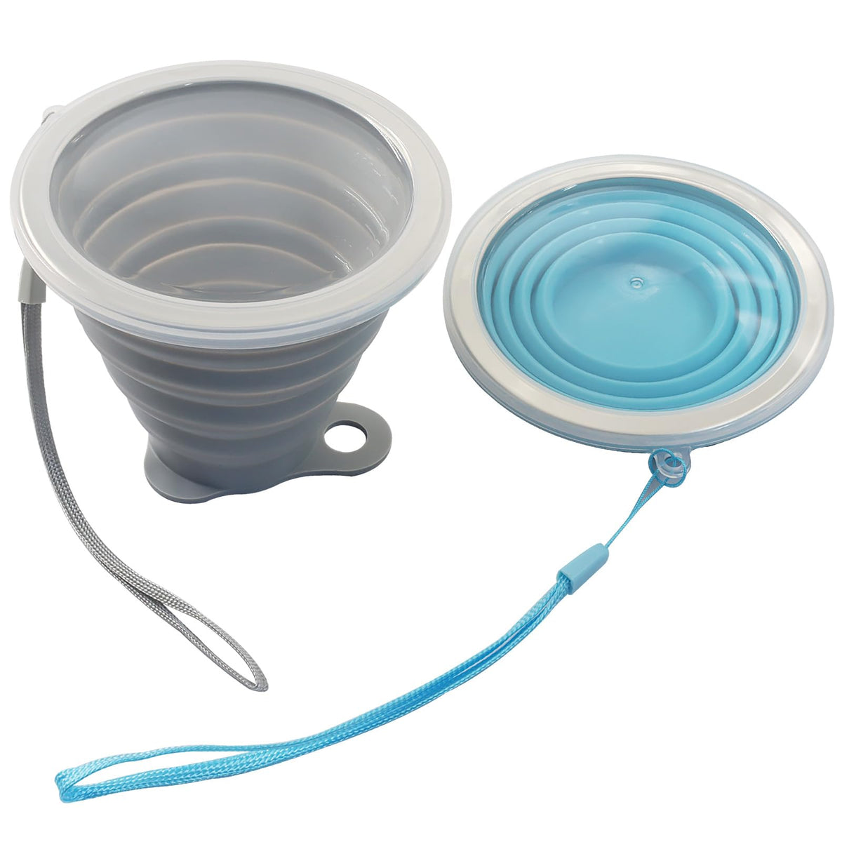 Silicone Collapsible Cups, 2 Pack, Blue/Gray, 270ml