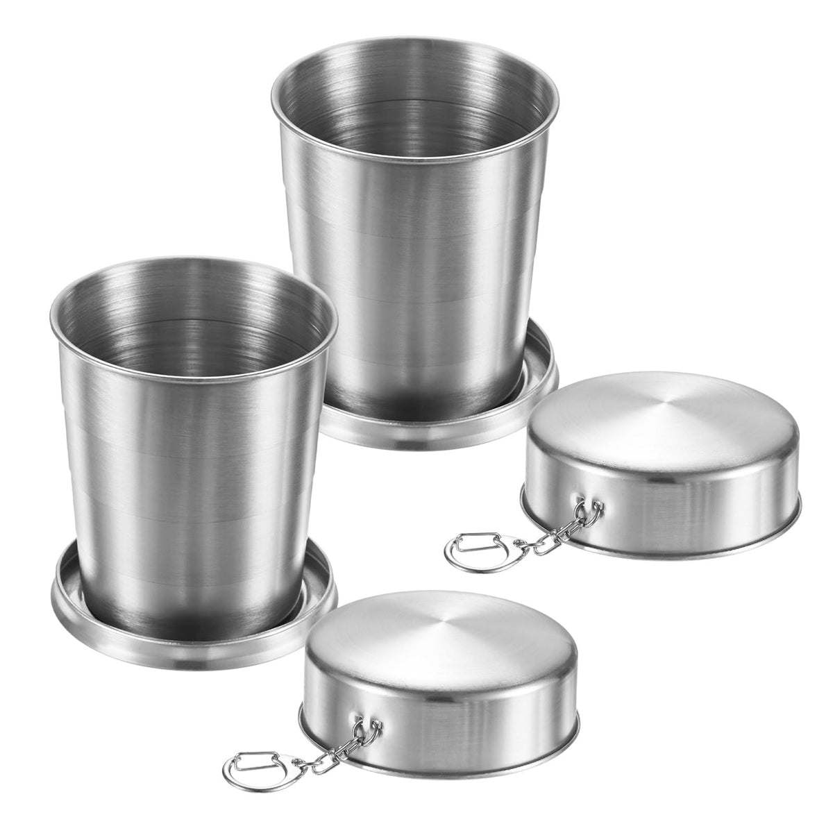 M METERXITY Stainless Steel Collapsible Travel Cup, 15oz(450ml) Reusable Collapsible Metal Cup Portable Foldable Water Bottle with Lid and Keychain for Travel/Camping/Hiking