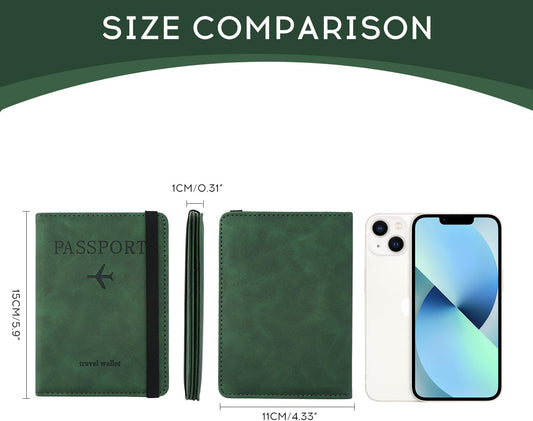 ILIYAH-Passport Cover-Passport Holder Travel Wallet-RFID Blocking Passport Case Travel Accessories Card Holder Wallet Unisex Travel Gifts (Green)