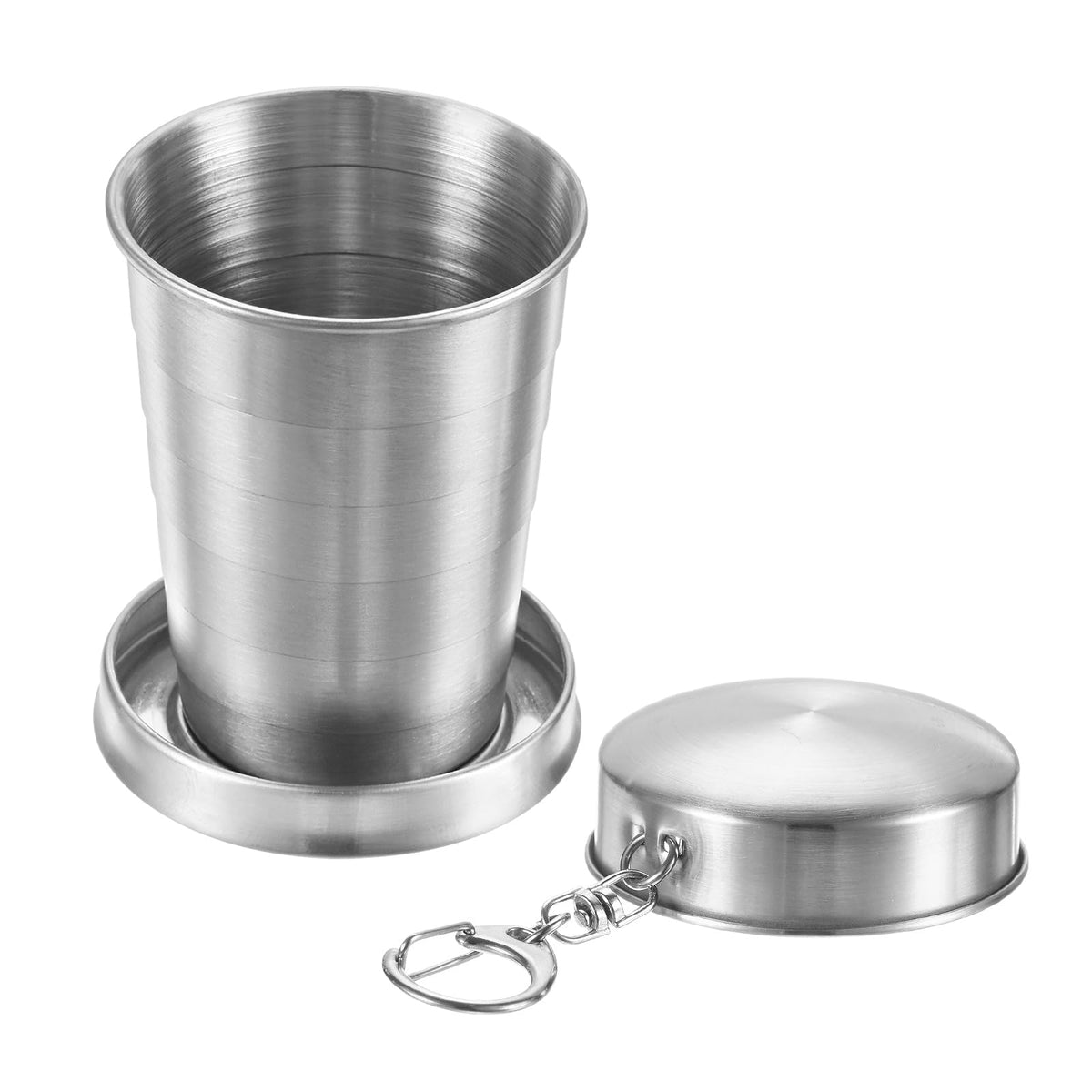 M METERXITY Stainless Steel Collapsible Travel Cup, 15oz(450ml) Reusable Collapsible Metal Cup Portable Foldable Water Bottle with Lid and Keychain for Travel/Camping/Hiking